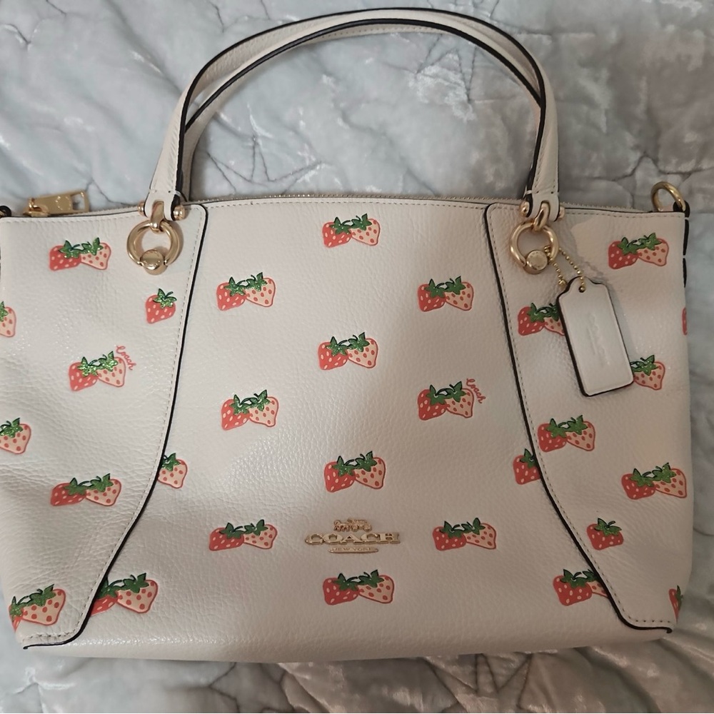 Coach Cream Tote with Strawberry Design